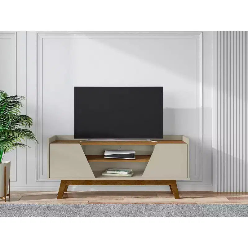 Meuble télé Marcus moderne milieu de siècle à 4 étagères pour téléviseurs jusqu'à 55 po, beige