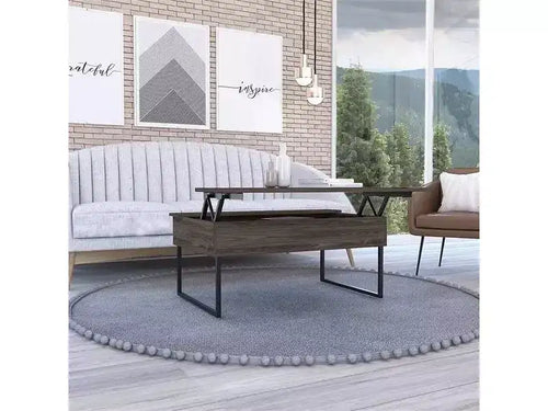 Table basse Bari Noyer foncé - : Plateau relevable, Rangement caché, Design moderne