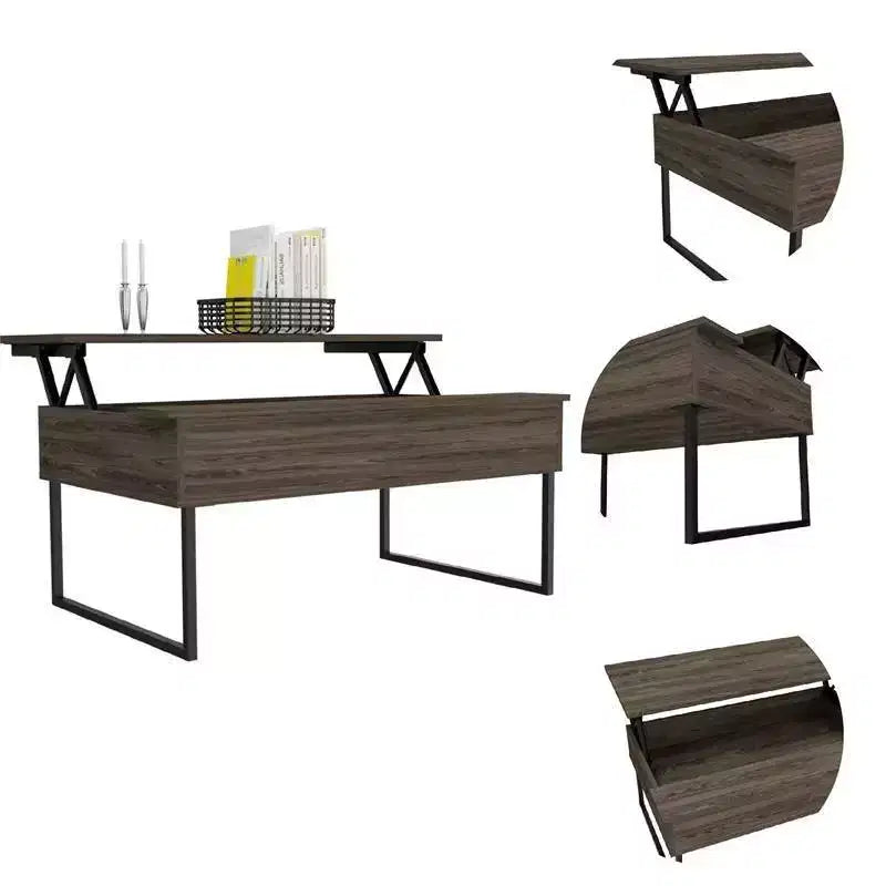 Table basse Bari Noyer foncé - : Plateau relevable, Rangement caché, Design moderne