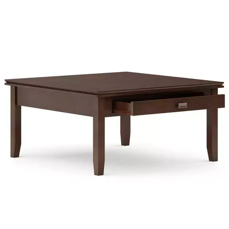 Table basse carrée Stratford, marron roux - : composite de bois transitionnel, tiroirs de rangement, 36 po carré