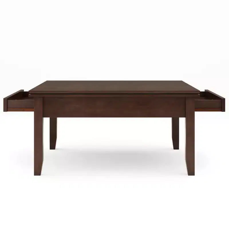 Table basse carrée Stratford, marron roux - : composite de bois transitionnel, tiroirs de rangement, 36 po carré
