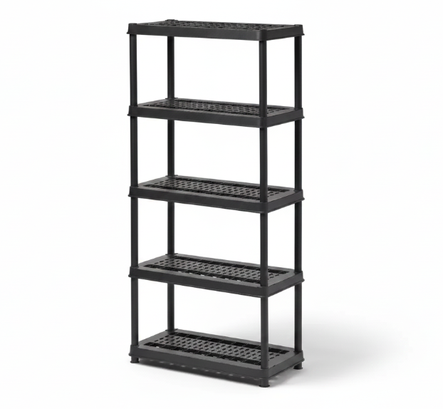 Étagère plastique noire à 5 niveaux - ™ : étagère de rangement utilitaire, 5 tablettes ouvertes, capacité de 68 kg, hauteur 186,7 cm