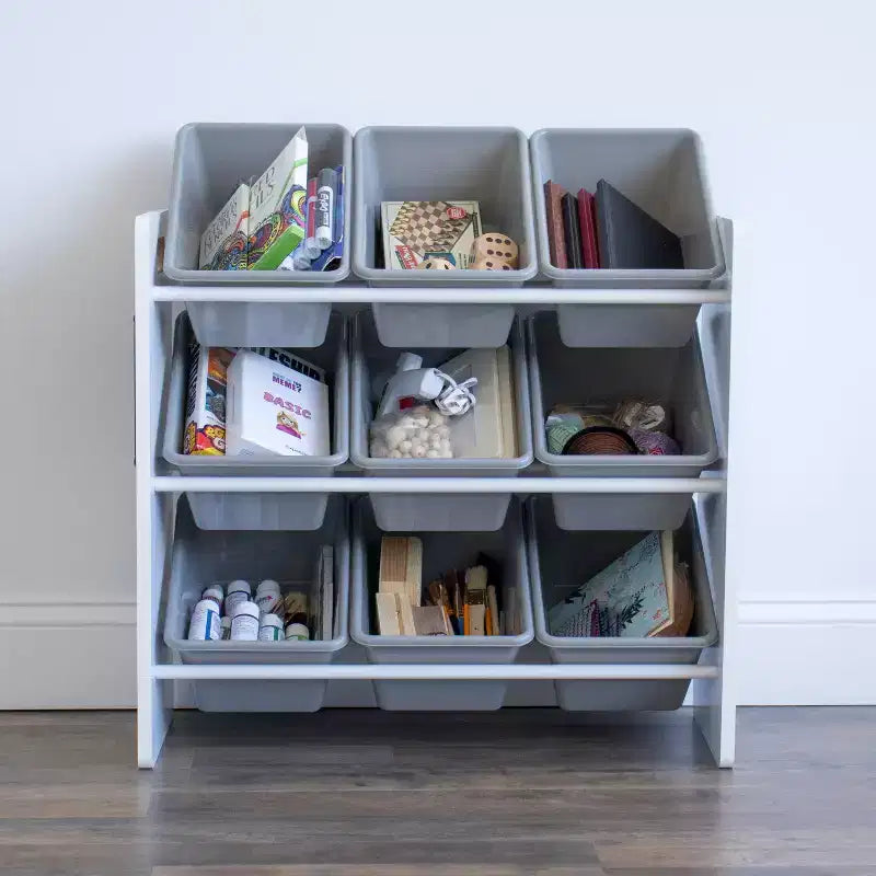 Organisateur de rangement de jouets pour enfants avec 9 bacs de rangement