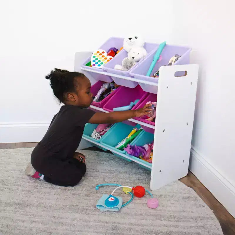 Organisateur de rangement de jouets pour enfants avec 9 bacs de rangement
