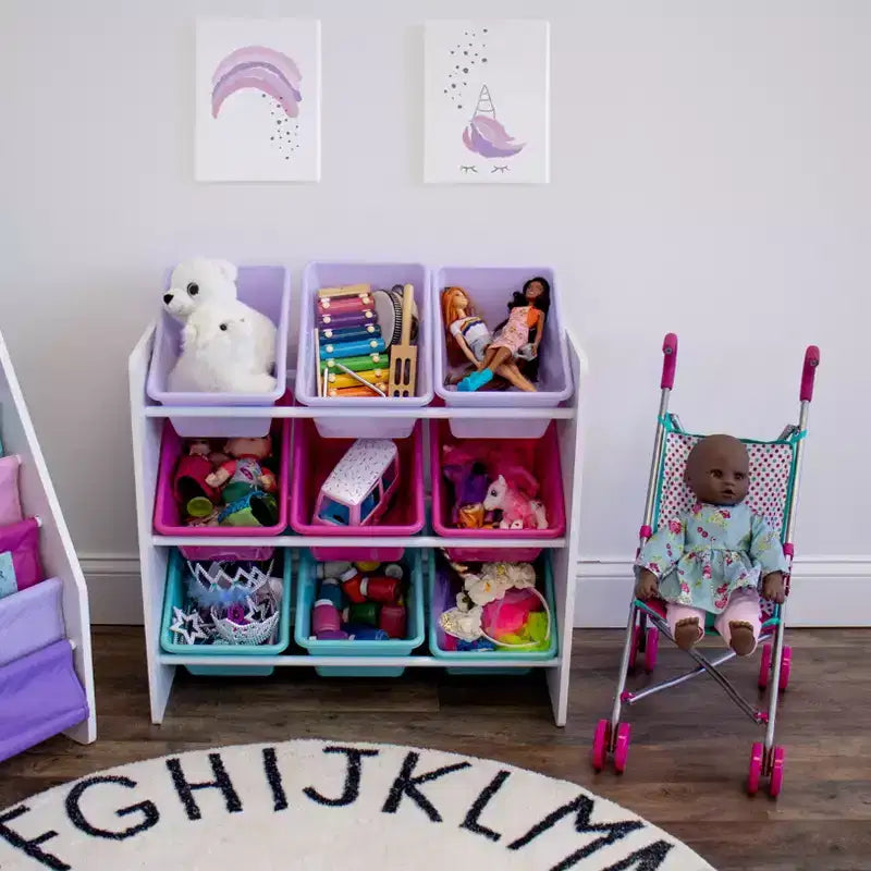 Organisateur de rangement de jouets pour enfants avec 9 bacs de rangement