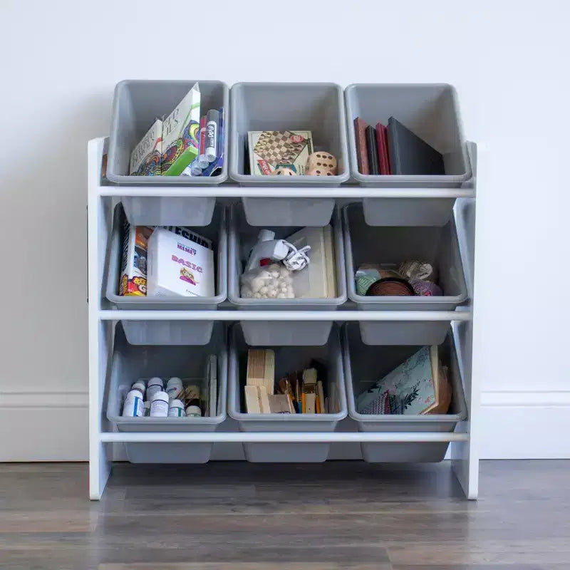 Organisateur de rangement de jouets pour enfants avec 9 bacs de rangement