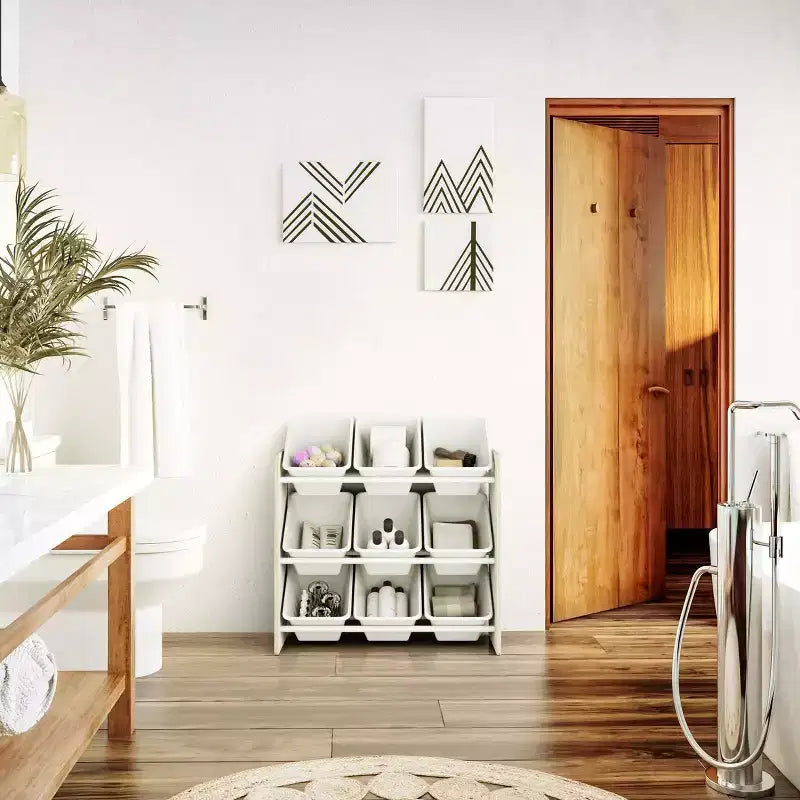 Organisateur de rangement de jouets pour enfants avec 9 bacs de rangement