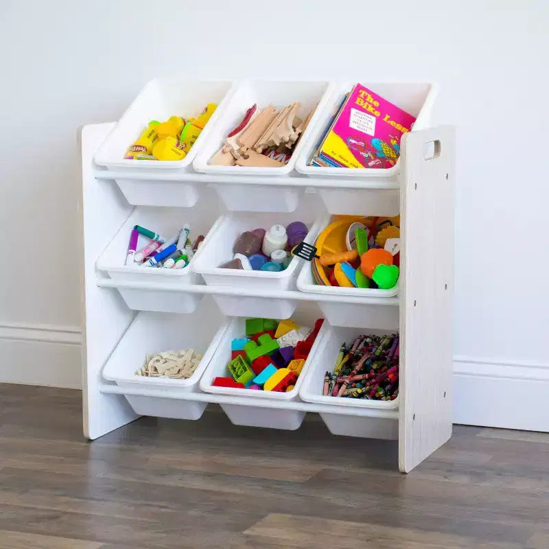 Organisateur de rangement de jouets pour enfants avec 9 bacs de rangement