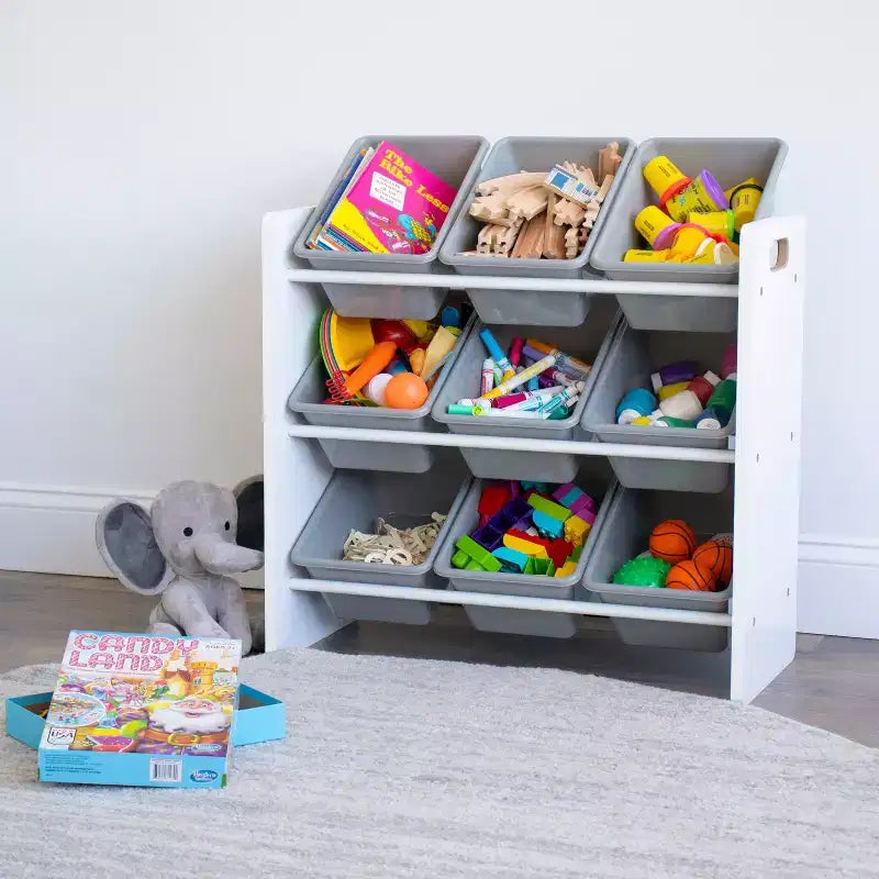 Organisateur de rangement de jouets pour enfants avec 9 bacs de rangement