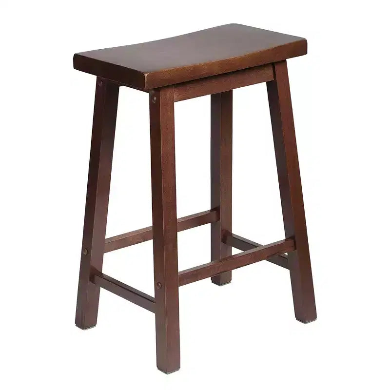 Tabouret de comptoir de cuisine classique à selle de 61 cm pour maisons, salles à manger et bars avec siège sans dossier, 4 pieds carrés, noyer (lot de 3)