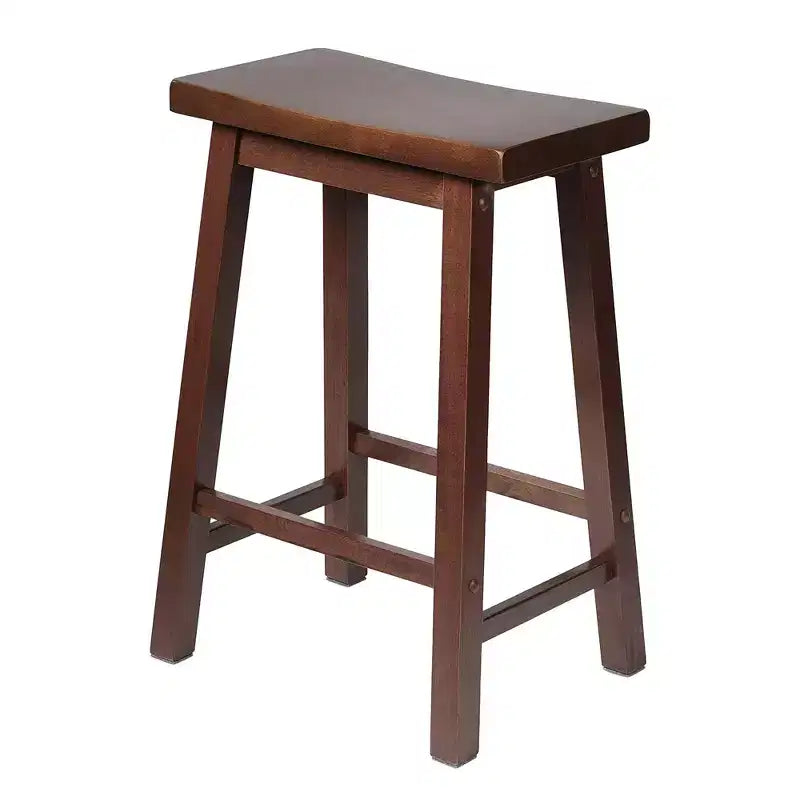 Tabouret de comptoir de cuisine classique à selle de 61 cm pour maisons, salles à manger et bars avec siège sans dossier, 4 pieds carrés, noyer (lot de 3)