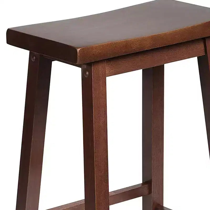 Tabouret de comptoir de cuisine classique à selle de 61 cm pour maisons, salles à manger et bars avec siège sans dossier, 4 pieds carrés, noyer (lot de 3)