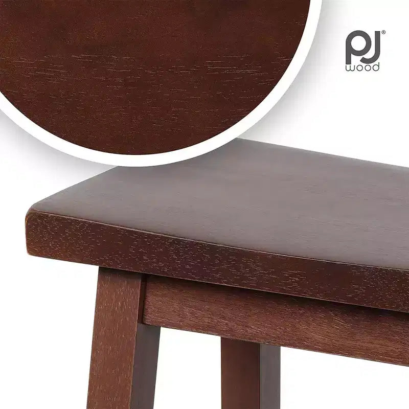 Tabouret de comptoir de cuisine classique à selle de 61 cm pour maisons, salles à manger et bars avec siège sans dossier, 4 pieds carrés, noyer (lot de 3)