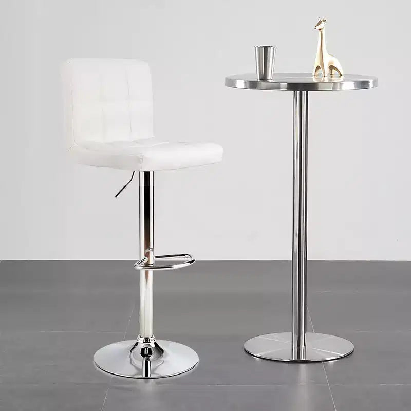 Tabouret de bar sans accoudoirs réglable, dossier complet, pivotant, pour cuisine et comptoir, en cuir PU blanc