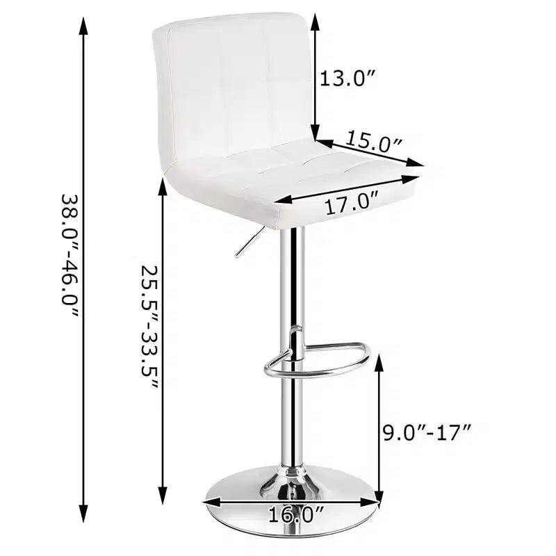 Tabouret de bar sans accoudoirs réglable, dossier complet, pivotant, pour cuisine et comptoir, en cuir PU blanc