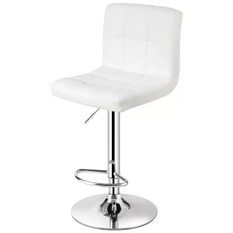 Tabouret de bar sans accoudoirs réglable, dossier complet, pivotant, pour cuisine et comptoir, en cuir PU blanc
