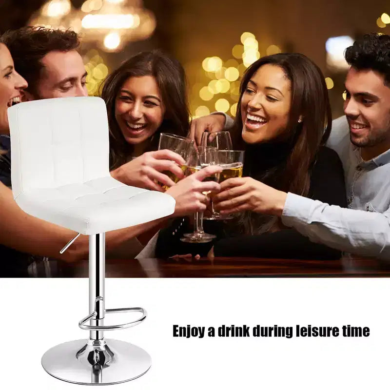Tabouret de bar sans accoudoirs réglable, dossier complet, pivotant, pour cuisine et comptoir, en cuir PU blanc