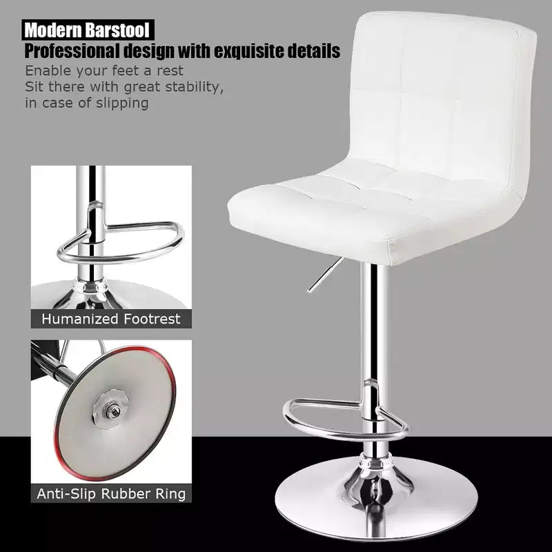 Tabouret de bar sans accoudoirs réglable, dossier complet, pivotant, pour cuisine et comptoir, en cuir PU blanc