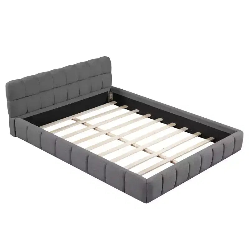 Lit plateforme capitonné Queen/King Size avec tissu épais, lit au sol avec cadre solide
