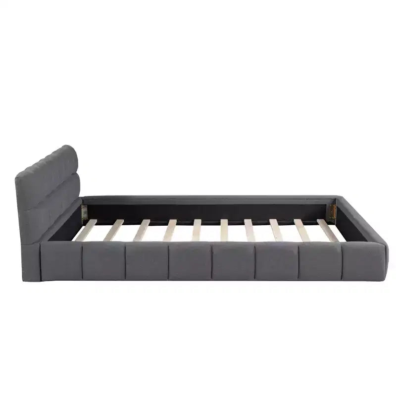 Lit plateforme capitonné Queen/King Size avec tissu épais, lit au sol avec cadre solide