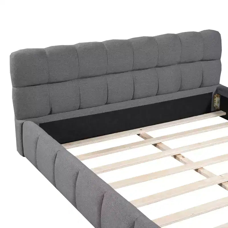 Lit plateforme capitonné Queen/King Size avec tissu épais, lit au sol avec cadre solide