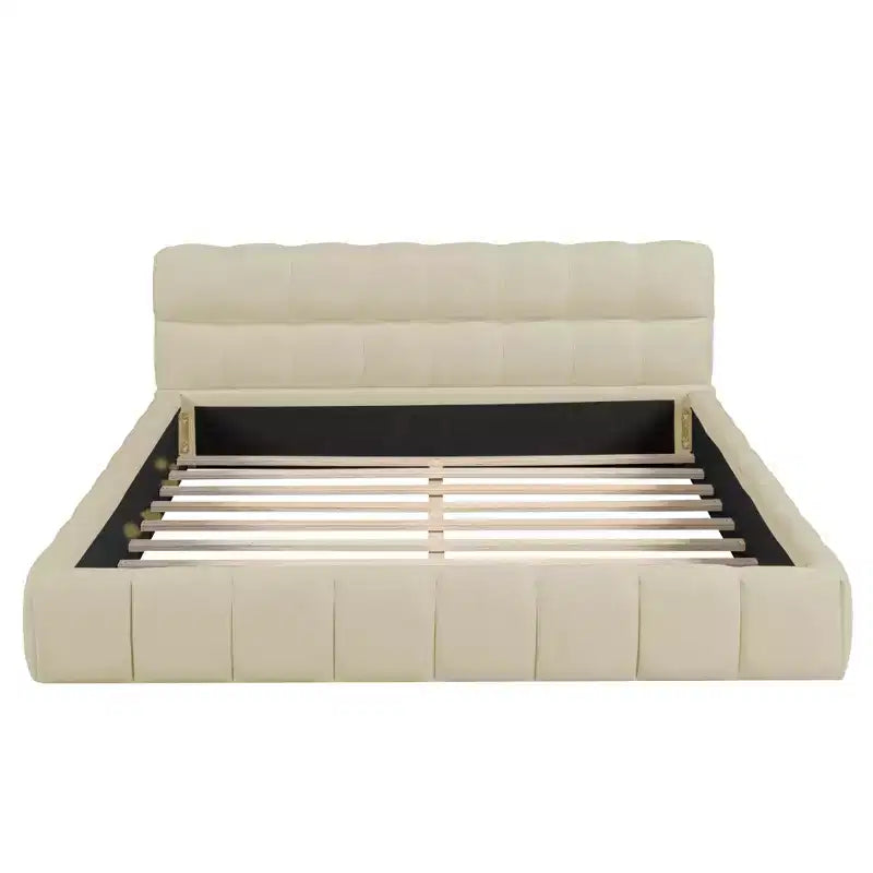 Lit plateforme capitonné Queen/King Size avec tissu épais, lit au sol avec cadre solide