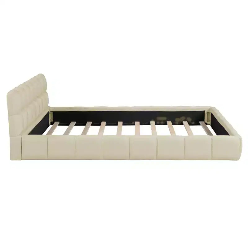 Lit plateforme capitonné Queen/King Size avec tissu épais, lit au sol avec cadre solide