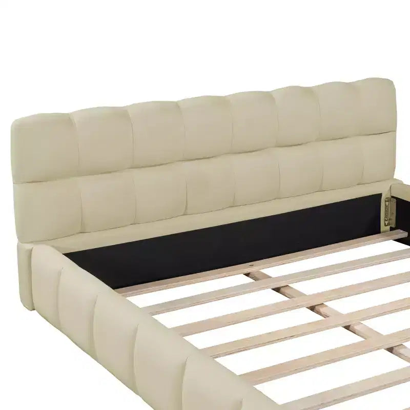 Lit plateforme capitonné Queen/King Size avec tissu épais, lit au sol avec cadre solide