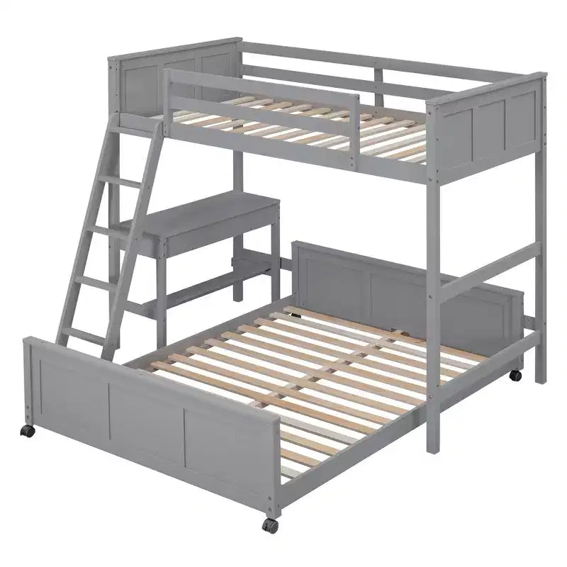 Lit superposé en bois double sur double/simple sur double avec bureau et échelle