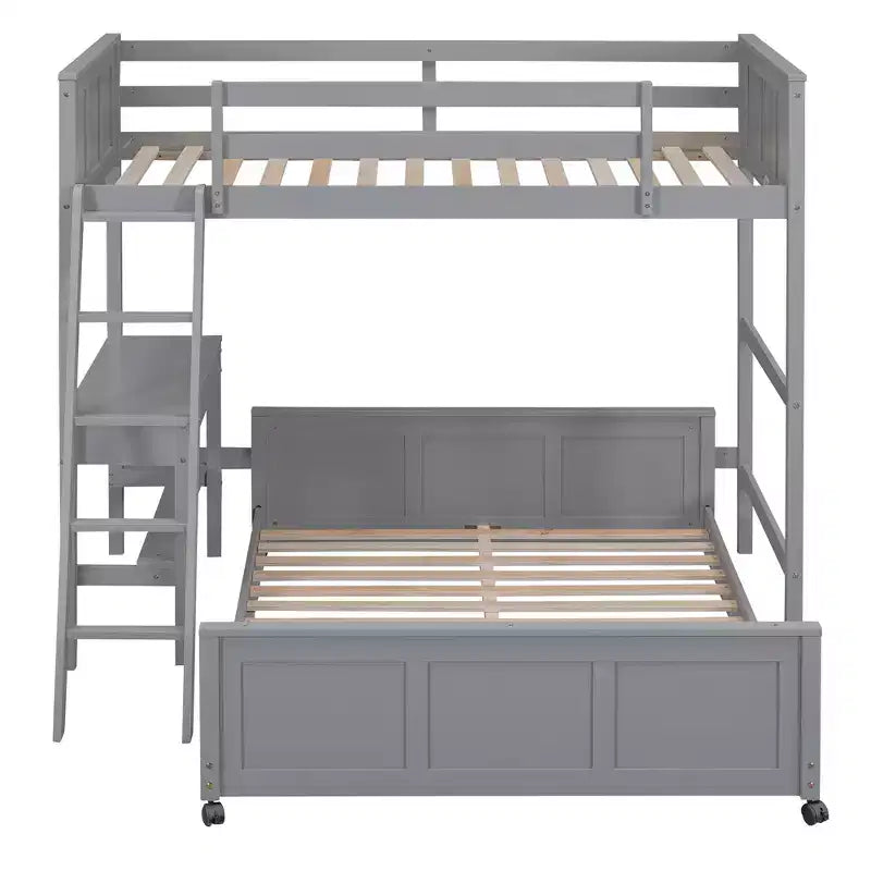 Lit superposé en bois double sur double/simple sur double avec bureau et échelle
