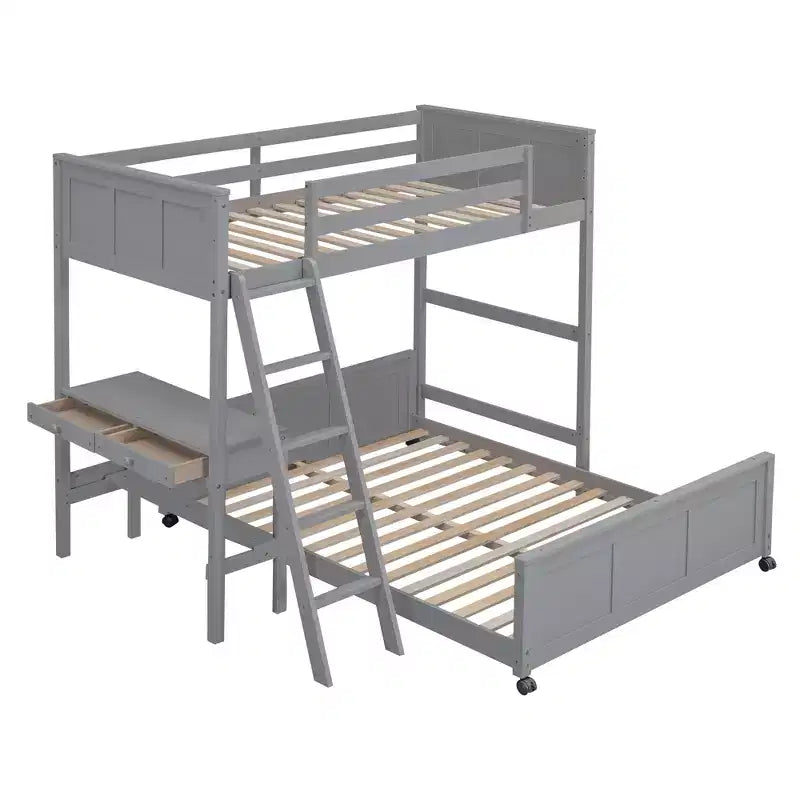 Lit superposé en bois double sur double/simple sur double avec bureau et échelle