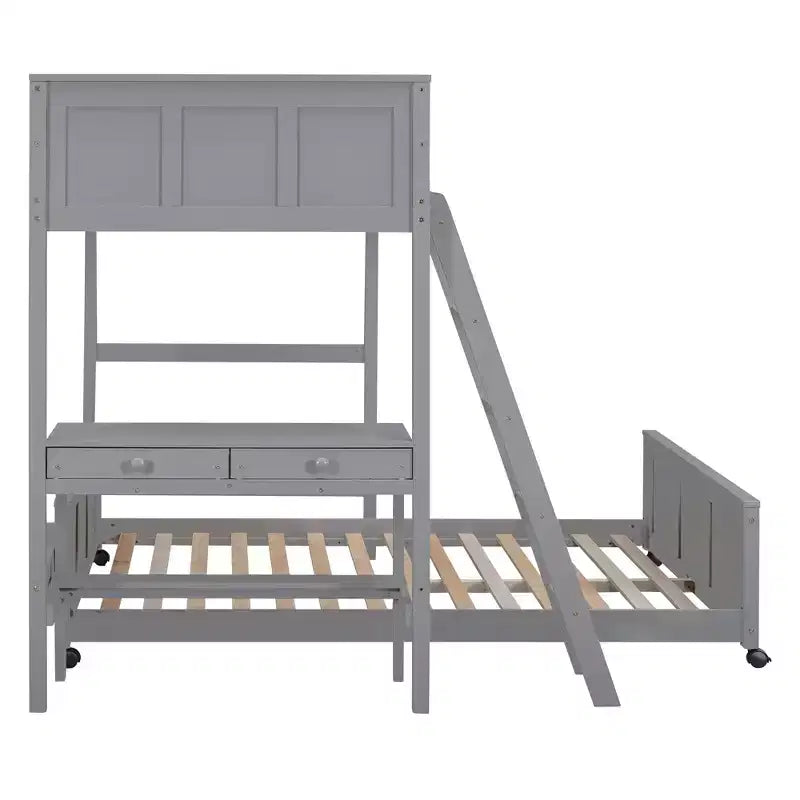 Lit superposé en bois double sur double/simple sur double avec bureau et échelle