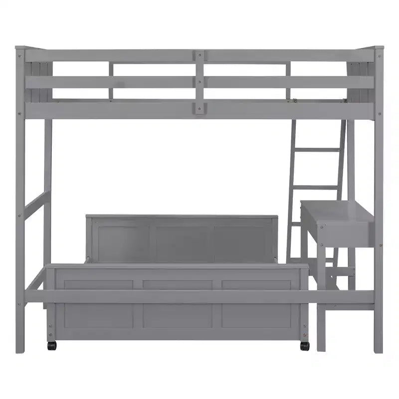 Lit superposé en bois double sur double/simple sur double avec bureau et échelle
