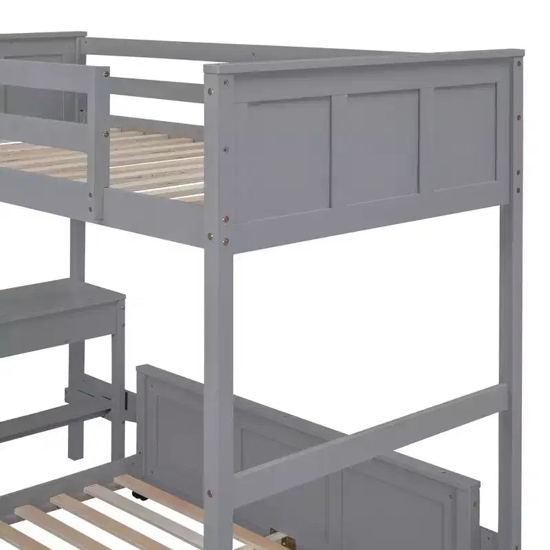 Lit superposé en bois double sur double/simple sur double avec bureau et échelle