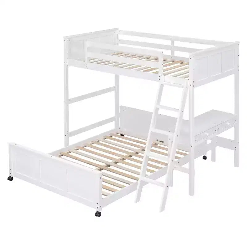 Lit superposé en bois double sur double/simple sur double avec bureau et échelle