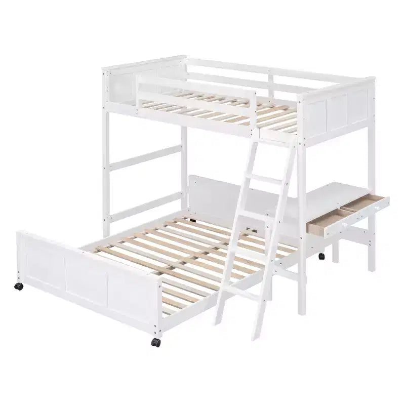 Lit superposé en bois double sur double/simple sur double avec bureau et échelle