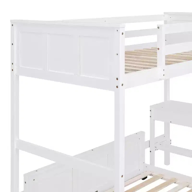 Lit superposé en bois double sur double/simple sur double avec bureau et échelle