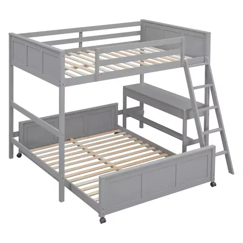 Lit superposé en bois double sur double/simple sur double avec bureau et échelle