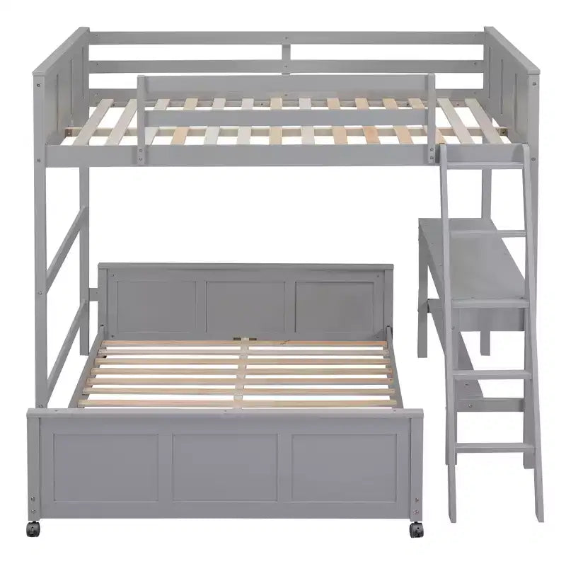 Lit superposé en bois double sur double/simple sur double avec bureau et échelle
