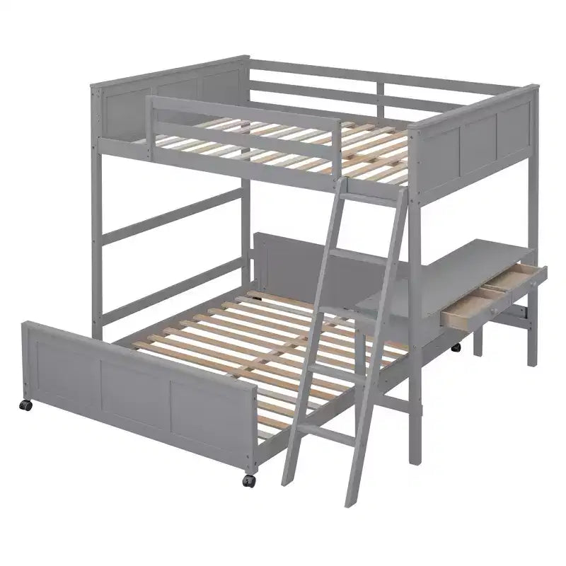 Lit superposé en bois double sur double/simple sur double avec bureau et échelle