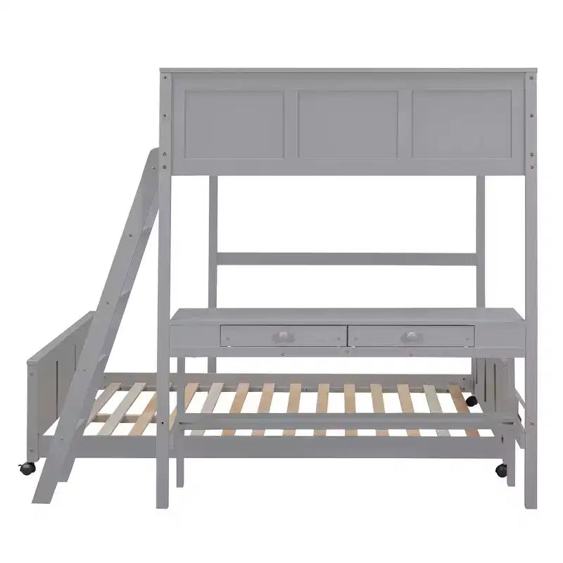 Lit superposé en bois double sur double/simple sur double avec bureau et échelle