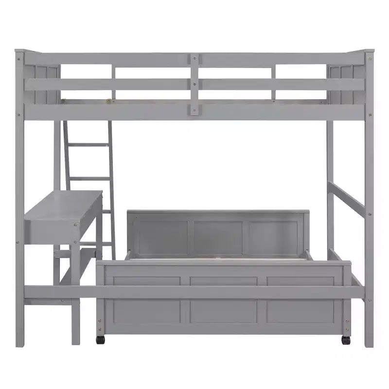 Lit superposé en bois double sur double/simple sur double avec bureau et échelle