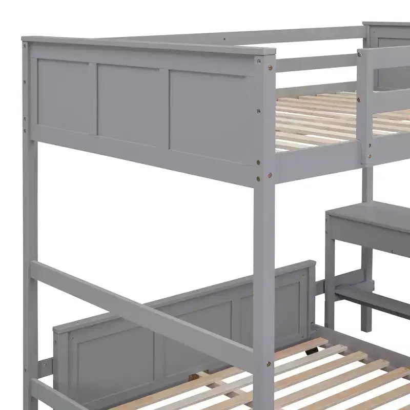 Lit superposé en bois double sur double/simple sur double avec bureau et échelle
