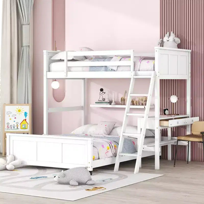 Lit superposé en bois double sur double/simple sur double avec bureau et échelle