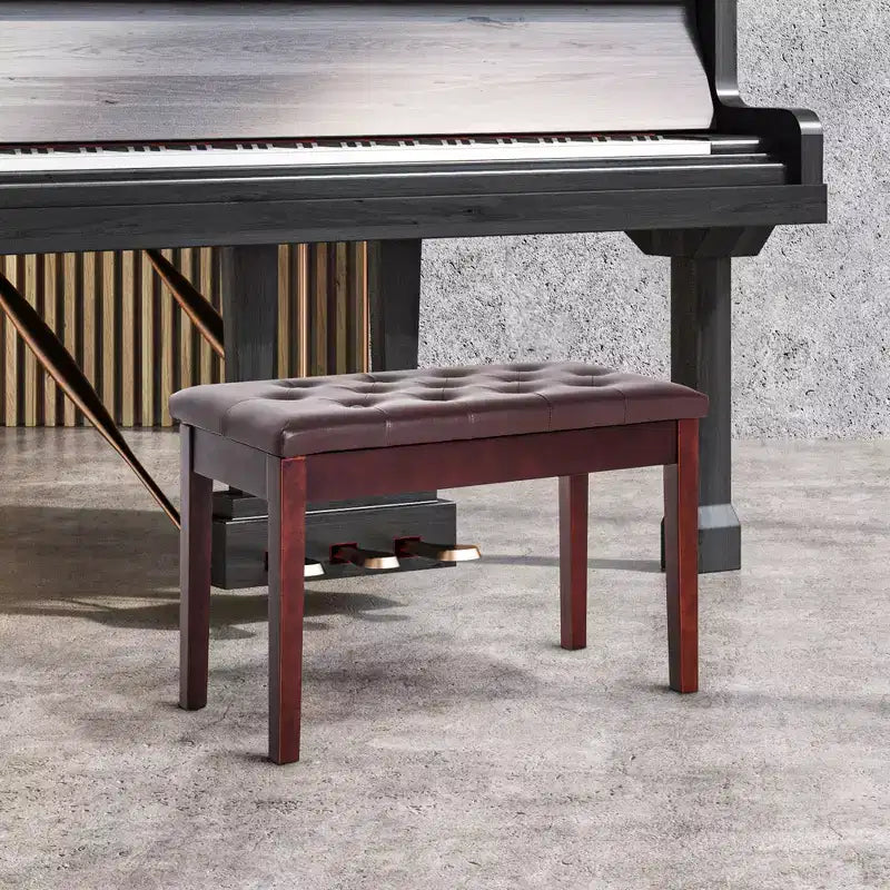 Banc de piano 2 places rembourré en similicuir et bouleau de style campagnard traditionnel
