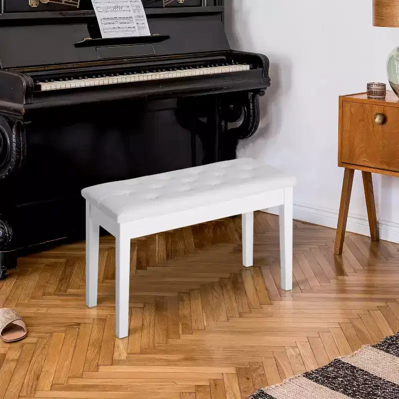 Banc de piano 2 places rembourré en similicuir et bouleau de style campagnard traditionnel