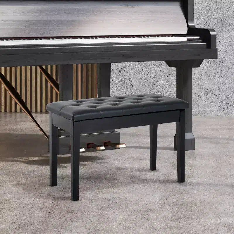 Banc de piano 2 places rembourré en similicuir et bouleau de style campagnard traditionnel