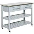 HOMCOM Kitchen Island with Stainless Steel Top, Traditional Kitchen Island with Storage, 2-Tier Open Shelves, Drawers