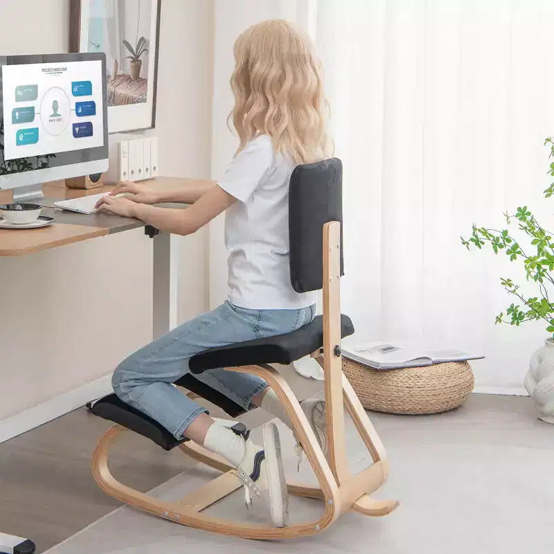 Chaise ergonomique à genoux Posture droite Chaise de soutien en velours avec dossier Noir/Gris