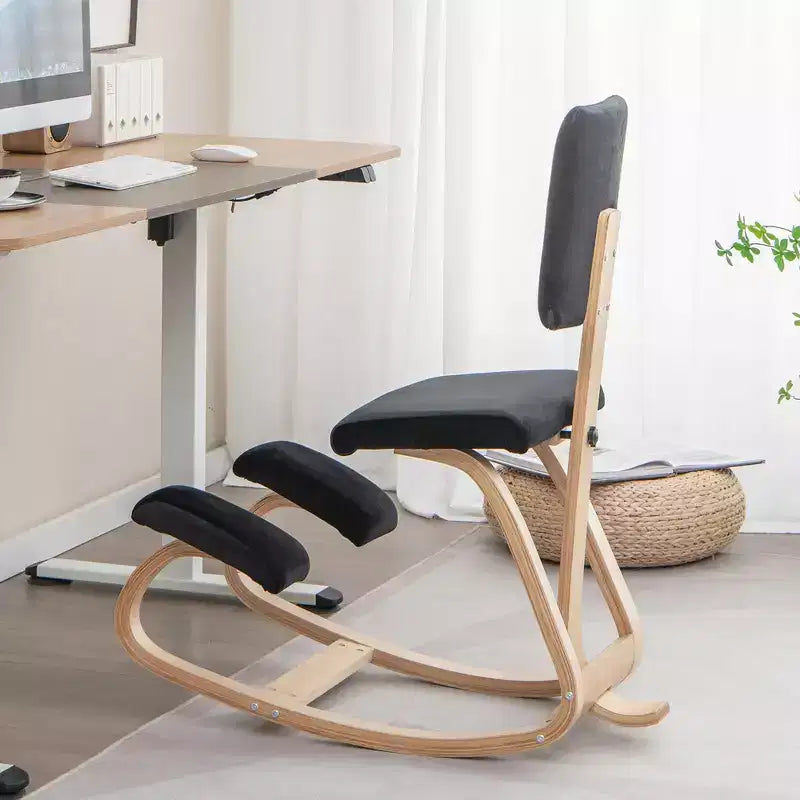 Chaise ergonomique à genoux Posture droite Chaise de soutien en velours avec dossier Noir/Gris